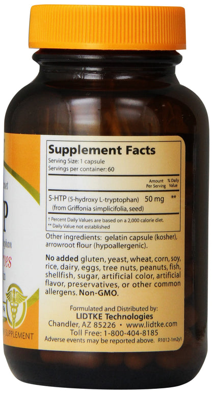 Lidtke Technologies Diet Supplement 5-HTP Capsules, 60 Count