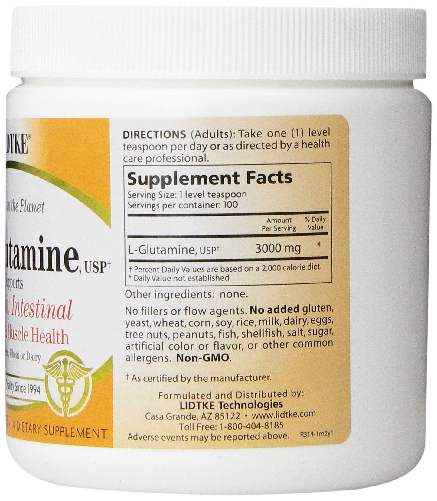 Lidtke Technologies L-Glutamine Powder 300 Gram | Amino Acid Dietary Supplement