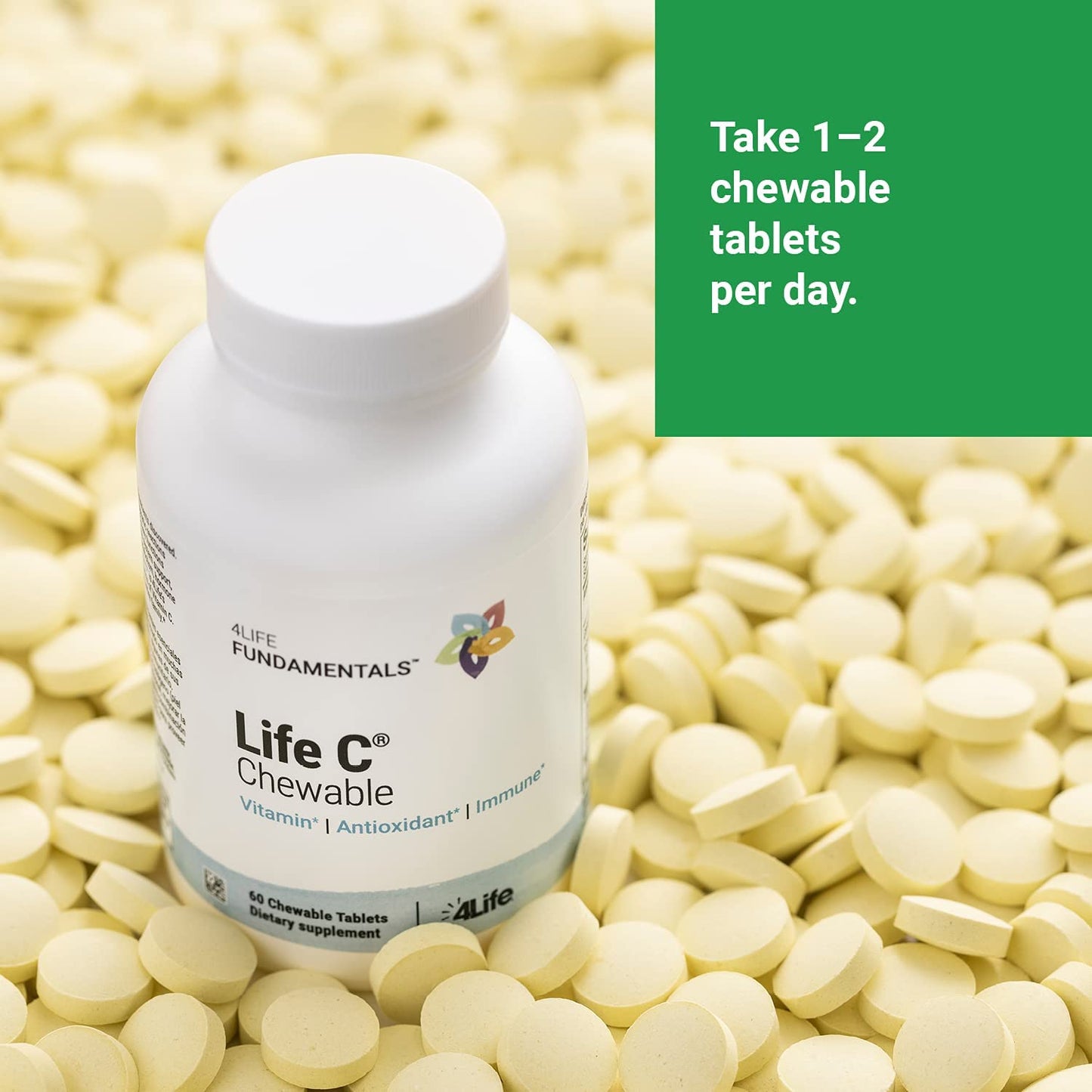 4Life Life C Vitamin C – 7 Active Forms for Immune Support (Citrus) | 60 Chewables