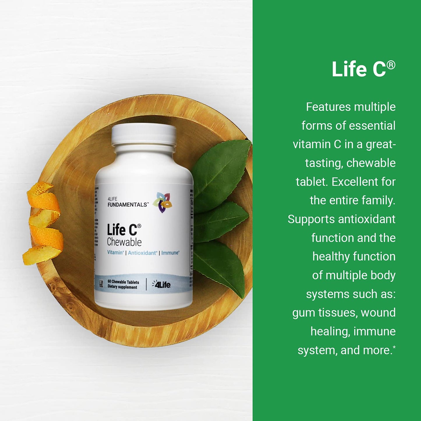 4Life Life C Vitamin C – 7 Active Forms for Immune Support (Citrus) | 60 Chewables