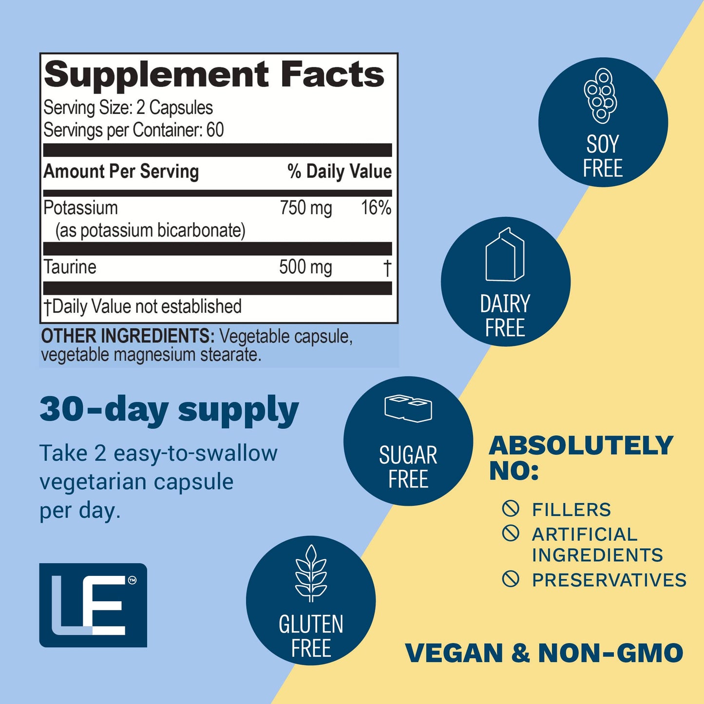 Life Enhancement Cardio Potassium Supplement – 750 mg Potassium Bicarbonate, 120 Capsules (60 Servings) – Made in USA