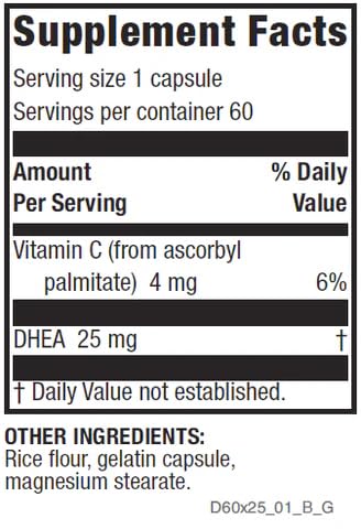 Life Enhancement DHEA Original – 25 mg DHEA + 4 mg Vitamin C | 60 Servings