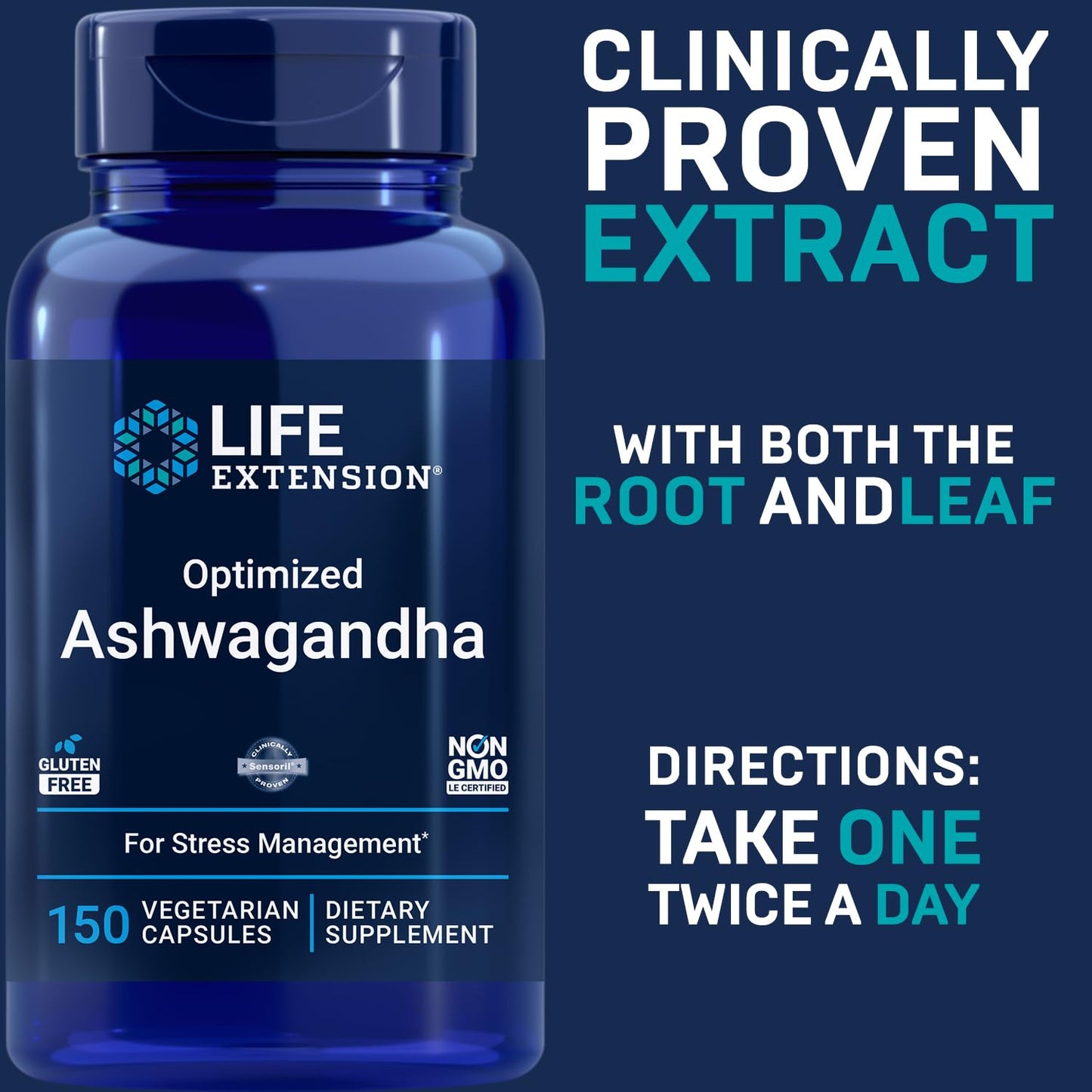 Life Extension Optimized Ashwagandha, 150 Veg Caps (Pack of 2) - Non-GMO, Gluten Free, Vegetarian Capsules
