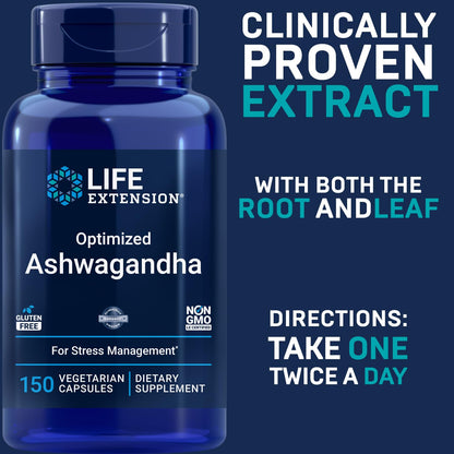 Life Extension Optimized Ashwagandha, 150 Veg Caps (Pack of 2) - Non-GMO, Gluten Free, Vegetarian Capsules