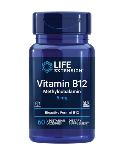Life Extension Vitamin B12 Methylcobalamin – 5 mg Quick-Dissolving Lozenges (60) | Gluten-Free, Non-GMO, Vegetarian