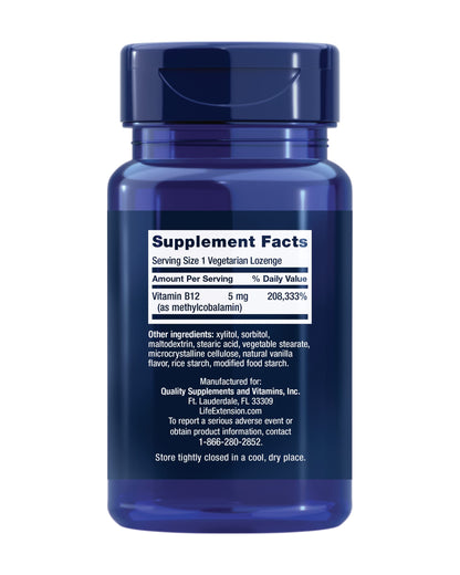Life Extension Vitamin B12 Methylcobalamin – 5 mg Quick-Dissolving Lozenges (60) | Gluten-Free, Non-GMO, Vegetarian