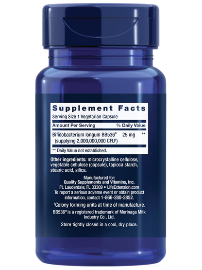 Life Extension Bifido GI Balance – Probiotic with BB536® (2 Billion CFU) | Gluten-Free, Non-GMO, Vegetarian | 60 Capsules