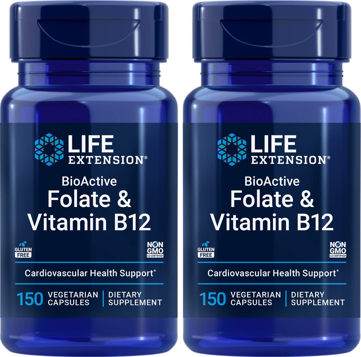 Life Extension BioActive Folate & Vitamin B12 – 150 Vegetarian Capsules (Pack of 2) | Non-GMO, Gluten Free