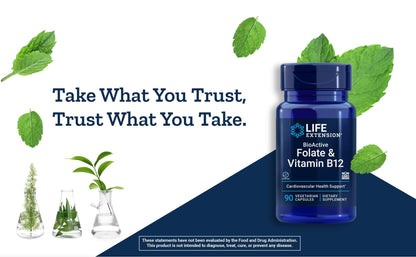 Life Extension BioActive Folate & Vitamin B12 – 150 Vegetarian Capsules (Pack of 2) | Non-GMO, Gluten Free