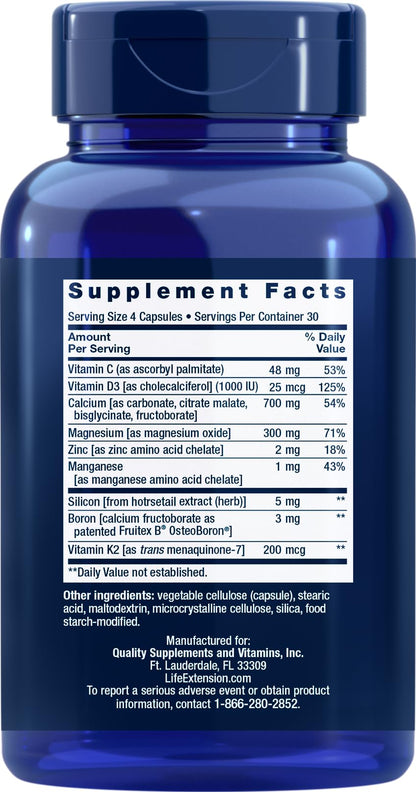 Life Extension Bone Restore Calcium Supplement with Vitamin K2, 120 Capsules (Pack of 2)