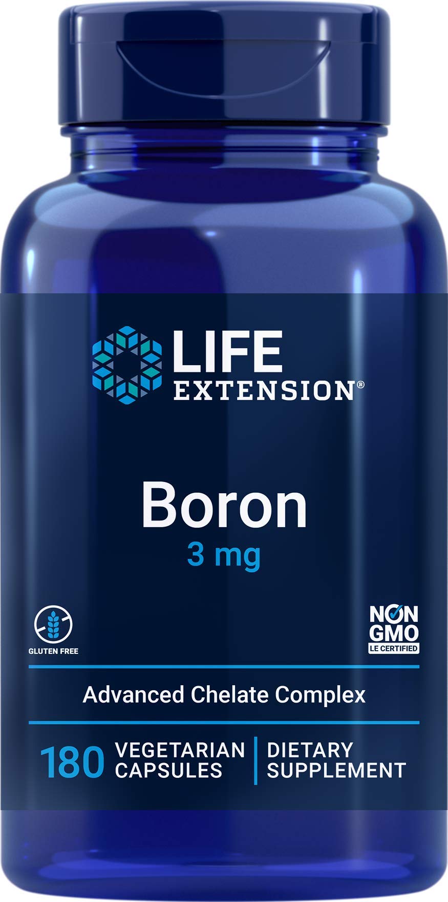 Life Extension Boron 3mg 180 Veg Caps - Tri-Boron Complex (Citrate, Glycinate, Aspartate) + Vitamin B2