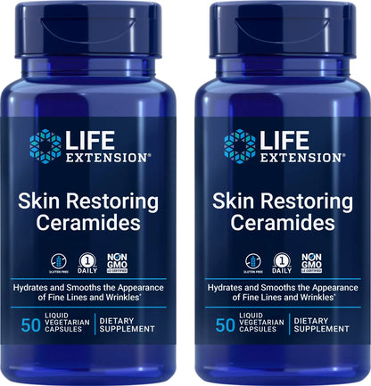 Life Extension Skin Restoring Ceramides – 2 x 50 Liquid Veg Caps | Non-GMO, Vegetarian BritishVita | Premium UK Vitamins & Wellness Supplements