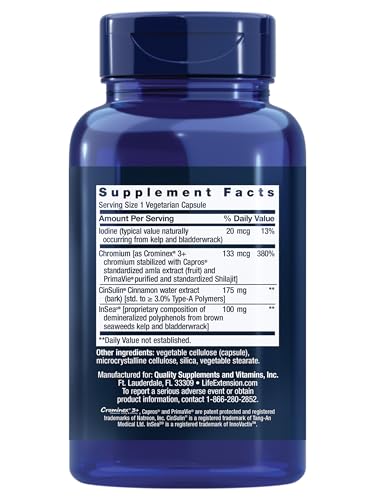 Life Extension CinSulin® with InSea2® & Crominex® 3+ – Metabolism & Satiety (90 Capsules)
