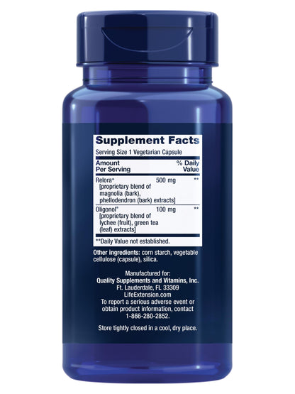 Life Extension Cortisol-Stress Balance | Relora Magnolia Bark, Green Tea & Lychee Extract | 30 Vegetarian Capsules
