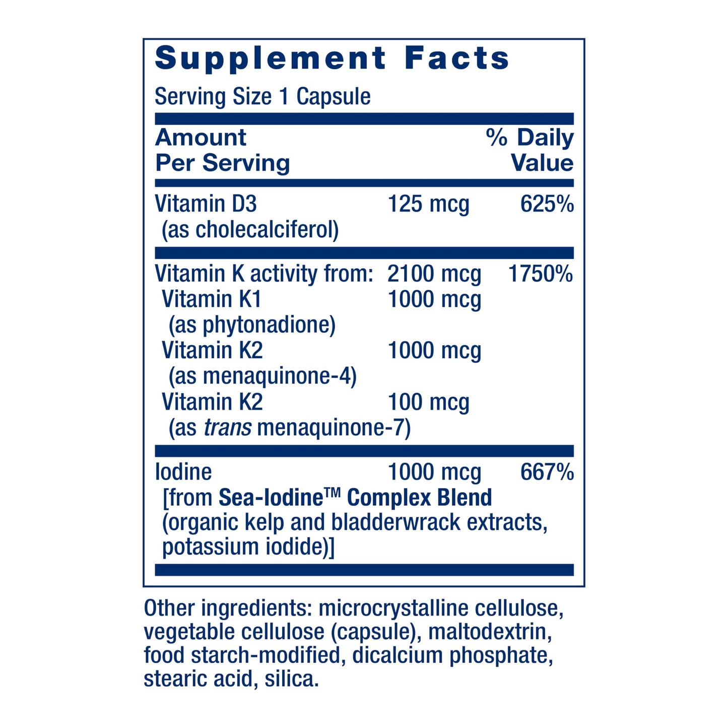 Life Extension Vitamin D3 & K2 with SeaIodine – Bone, Brain & Thyroid Support (Non-GMO, Gluten Free) | 60 Count
