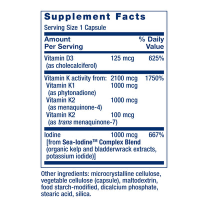 Life Extension Vitamin D3 & K2 with SeaIodine – Bone, Brain & Thyroid Support (Non-GMO, Gluten Free) | 60 Count
