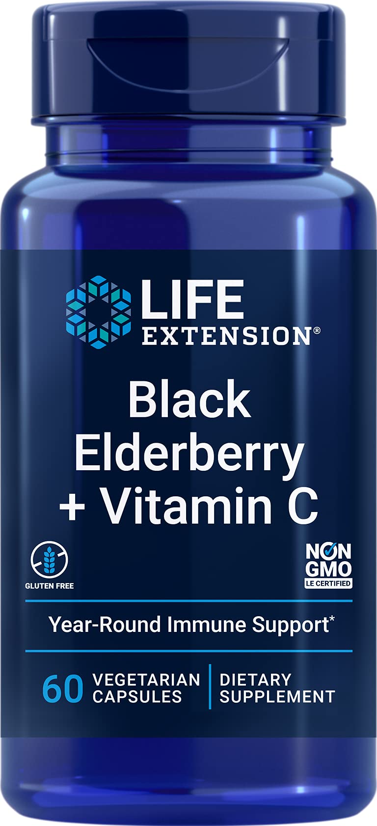 Life Extension Black Elderberry + Vitamin C | Everyday Immune Support, 60 Vegetarian Capsules