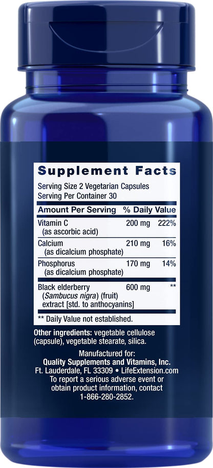 Life Extension Black Elderberry + Vitamin C | Everyday Immune Support, 60 Vegetarian Capsules