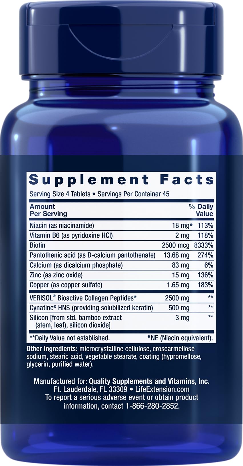 Life Extension Hair, Skin & Nails Collagen Plus Formula – 180 Tablets