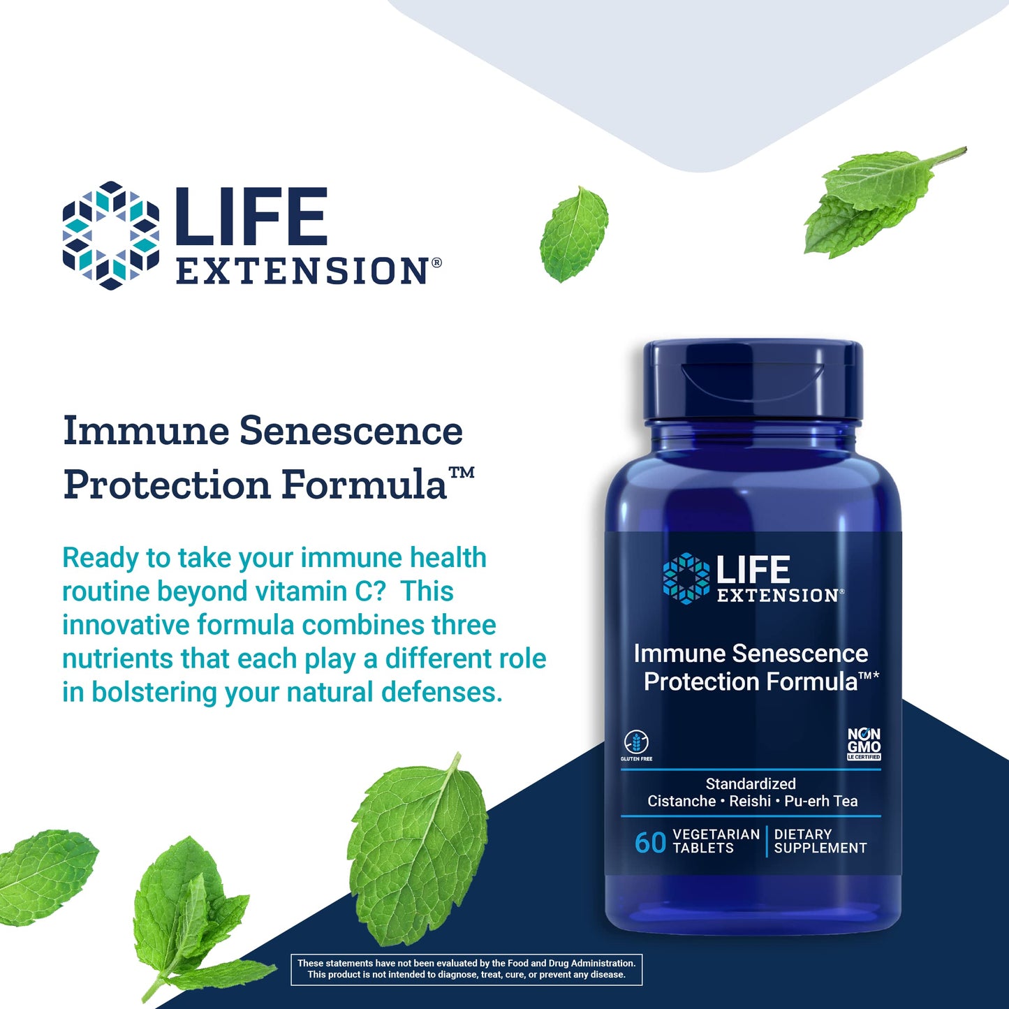 Life Extension Immune Senescence Formula – Standardized Cistanche, Reishi & Pu-erh Tea, 60 Vegetarian Tablets