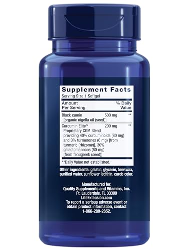 Life Extension Black Cumin Seed Oil & Curcumin Elite – Immune Health, High Bioavailability, 60 Softgels