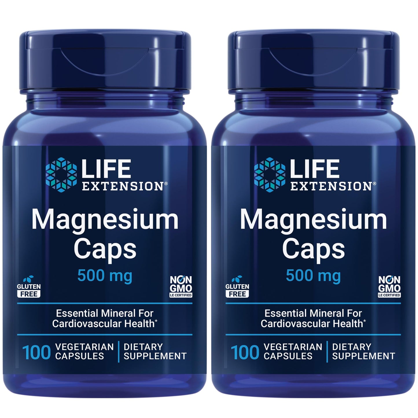 Life Extension Magnesium Caps 500 mg – Mg Oxide/Citrate/Succinate – 2x100 Veg Caps