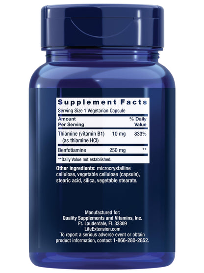 Life Extension Mega Benfotiamine 250 mg | Fat-Soluble Vitamin B1, 120 Capsules
