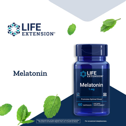 Life Extension Melatonin 1 mg - Restful Sleep, Immune Support, and Hormone Balance | Gluten-Free, Non-GMO - 60 Capsules