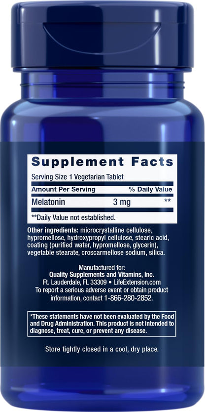 Life Extension Melatonin 6 Hour Timed Release 3 mg | 60 Vegetarian Tablets (Pack of 4) - Sleep Support