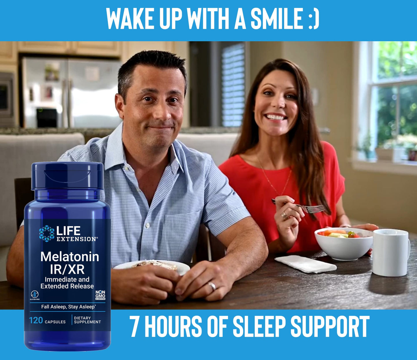 Life Extension Melatonin IR/XR 120 Capsules (Pack of 2) – Immediate & Extended Release for 7 Hours