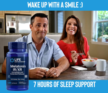 Life Extension Melatonin IR/XR 120 Capsules (Pack of 2) – Immediate & Extended Release for 7 Hours