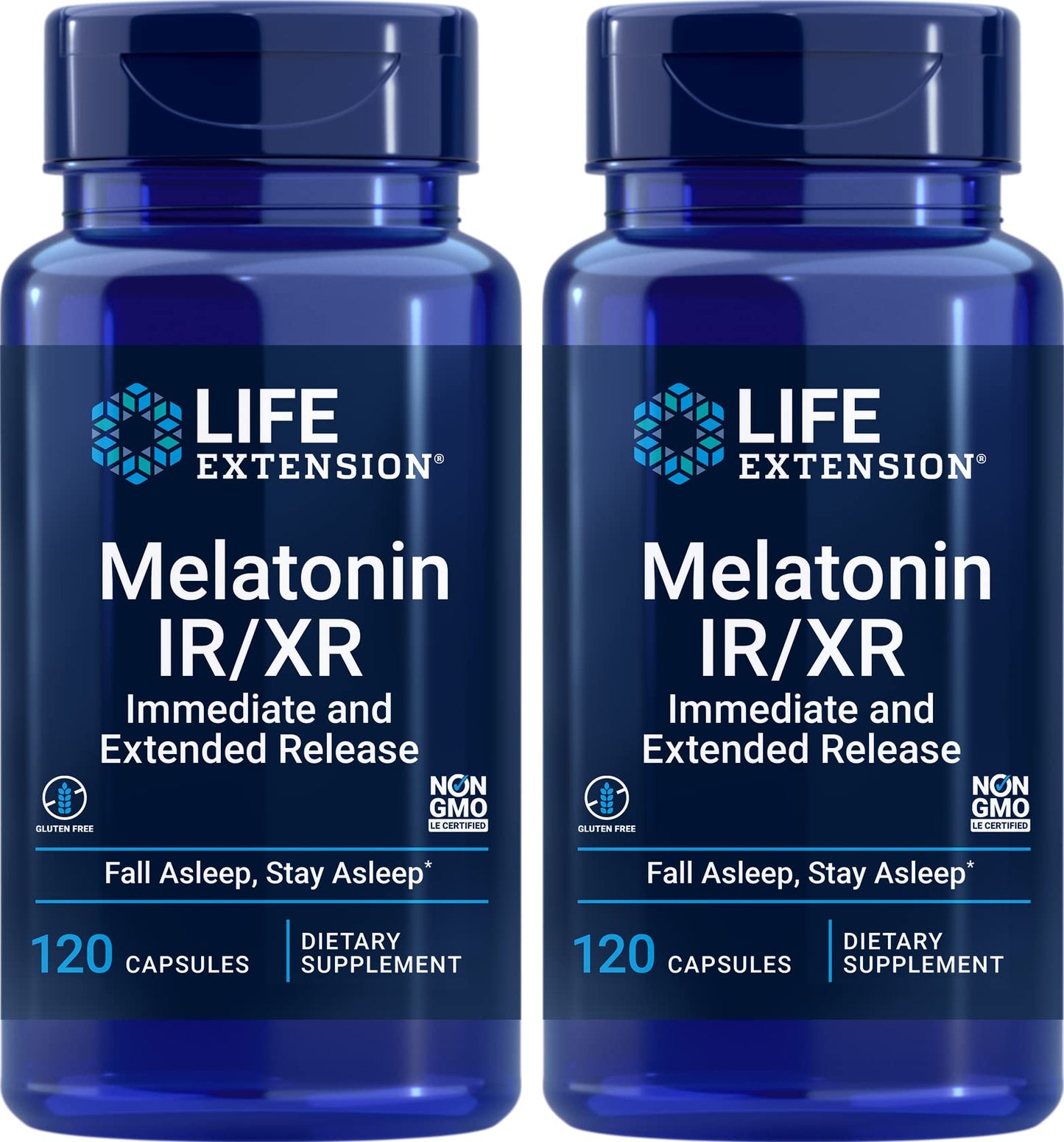 Life Extension Melatonin IR/XR 120 Capsules (Pack of 2) – Immediate & Extended Release for 7 Hours