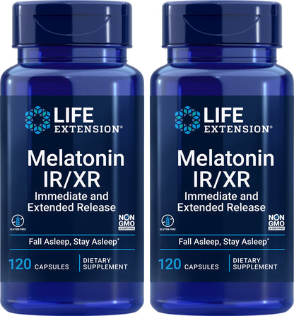 Life Extension Melatonin IR/XR 120 Capsules (Pack of 2) – Immediate & Extended Release for 7 Hours