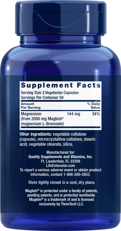 Life Extension Neuro-Mag 150 Vegetarian Capsules (Pack of 2) – Magnesium L-Threonate (Magtein) Supplement