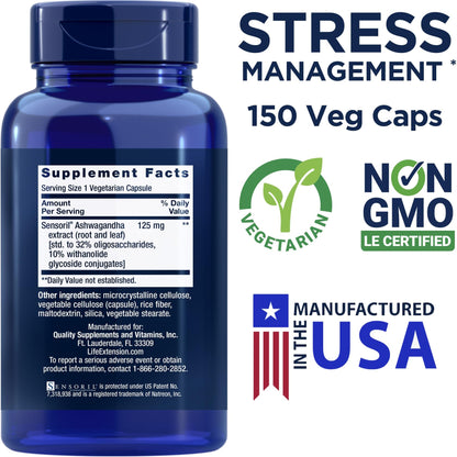 Life Extension Optimized Ashwagandha, 150 Veg Caps (Pack of 2) - Non-GMO, Gluten Free, Vegetarian Capsules