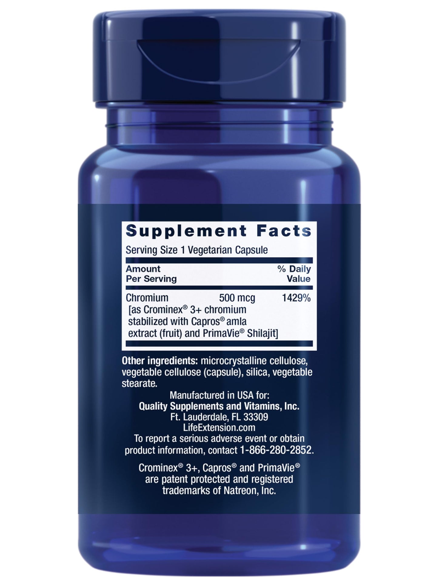 Life Extension Optimized Chromium Crominex3+ 500 mcg | Metabolism Support | Vegetarian, Gluten Free, Non-GMO