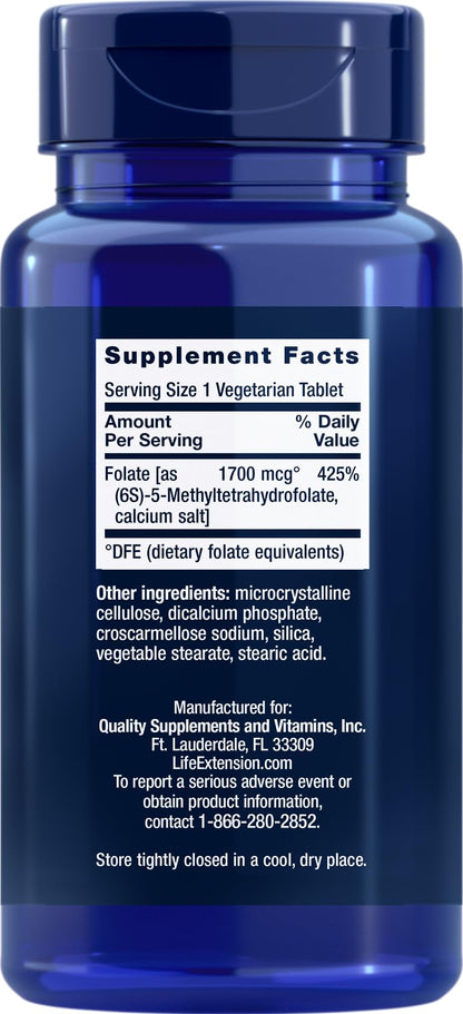 Life Extension Optimized Folate (L-Methylfolate) 1700 mcg DFE – 180 Veg Tablets