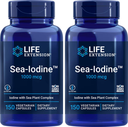 Life Extension Sea Iodine 1000 mcg – 150 Veg Caps (Pack of 2) | Natural Iodine Supplement from Kelp & Bladderwack