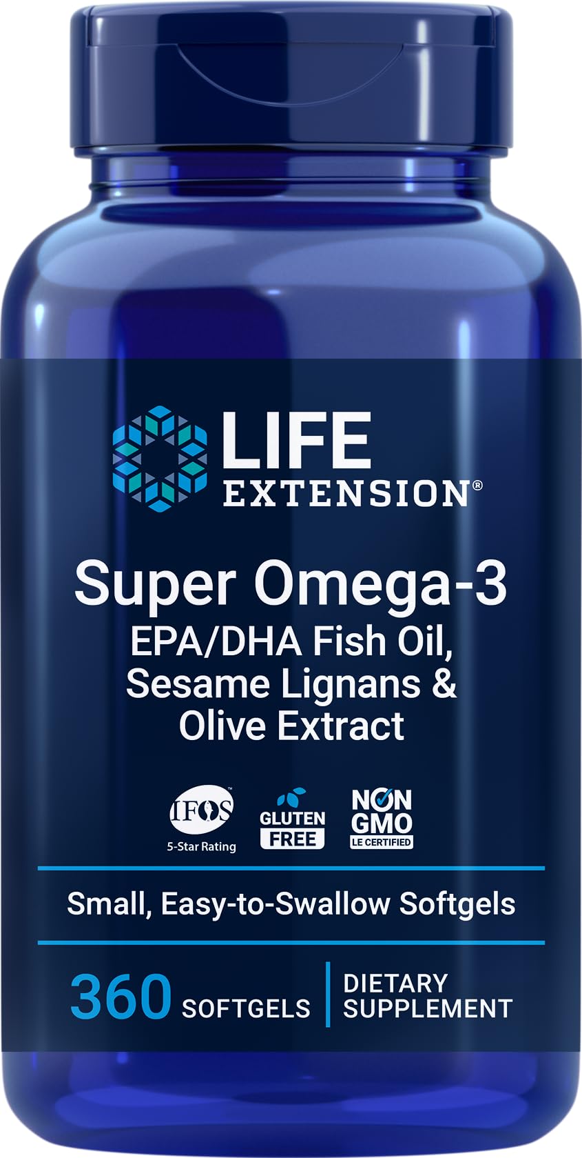 Life Extension Super Omega-3 360 Softgels – EPA/DHA Fish Oil with Sesame Lignans & Olive Extract