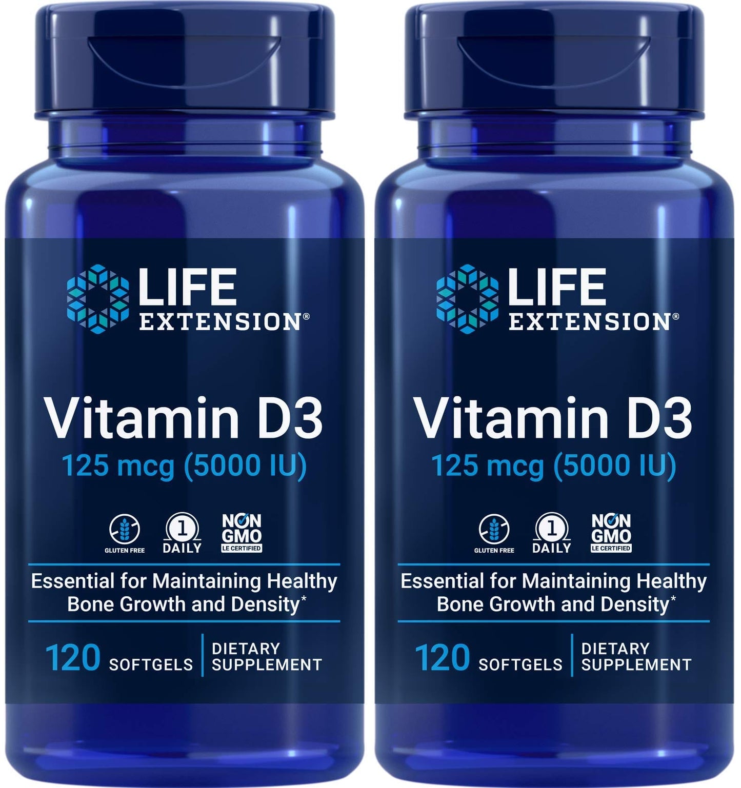Life Extension Vitamin D3 5000 IU - 120 Softgels (Pack of 2)