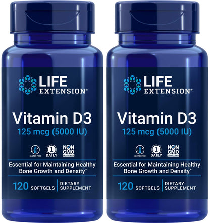 Life Extension Vitamin D3 5000 IU - 120 Softgels (Pack of 2)