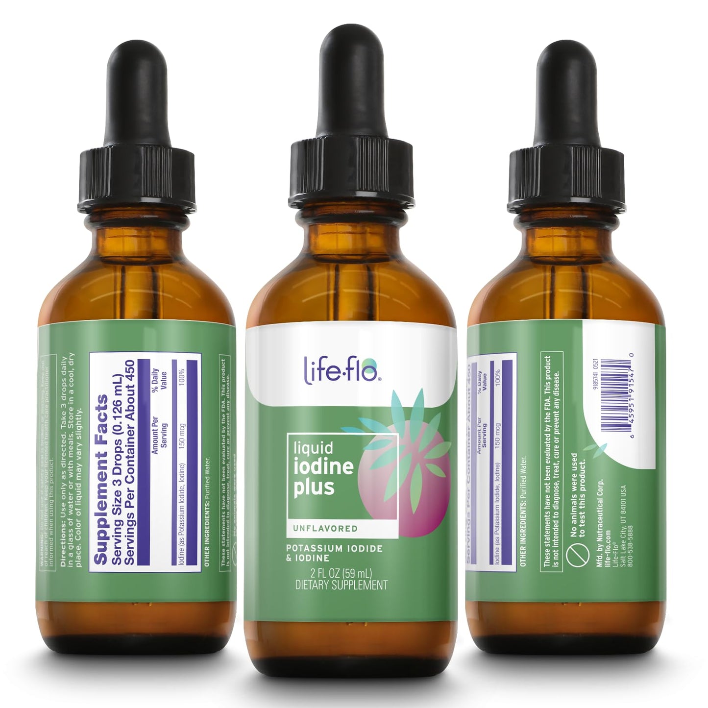 Life-flo Liquid Iodine Plus 150 mcg – Thyroid Support, Unflavored Drops, 2 fl oz
