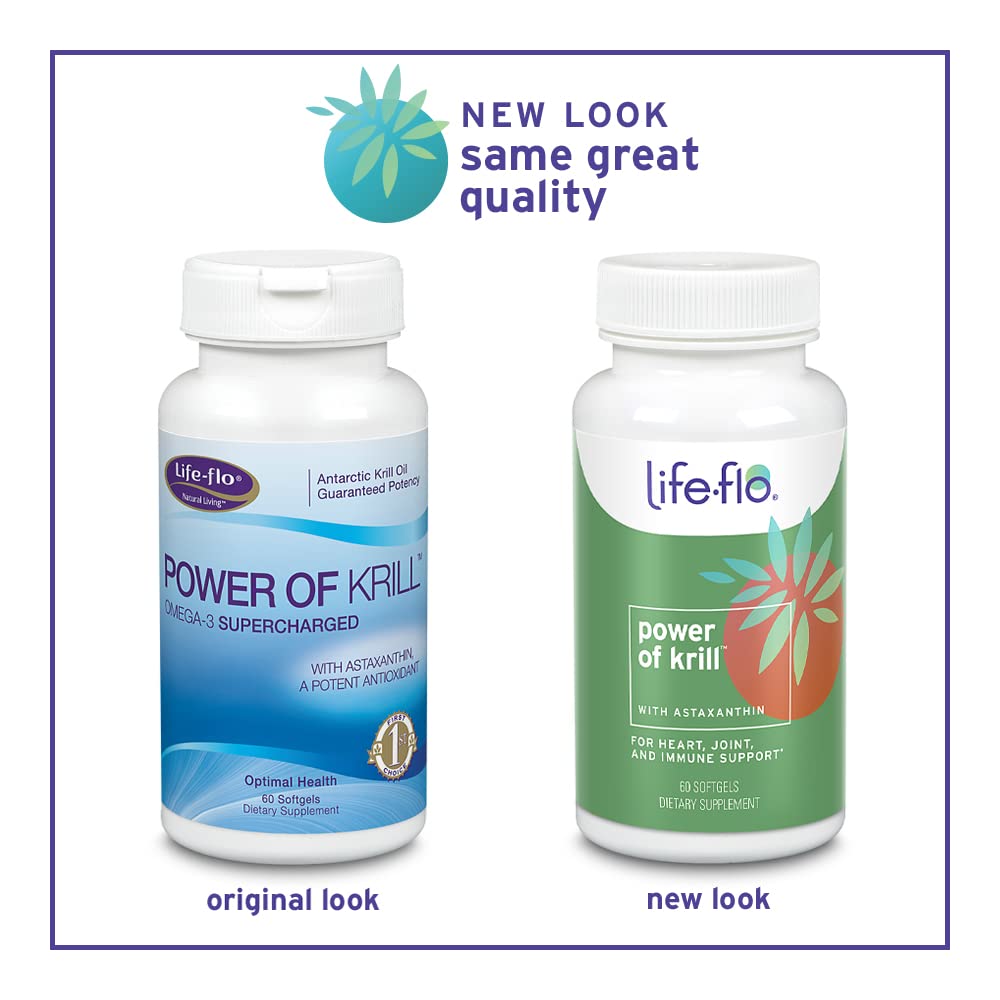 LIFE-FLO Power of Krill | Antarctic Krill Oil with Omega-3s & Astaxanthin | Immune, Heart & Joint Formula | 60ct, 30 Serv