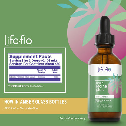 Life-flo Liquid Iodine Plus 150 mcg – Thyroid Support, Unflavored Drops, 2 fl oz
