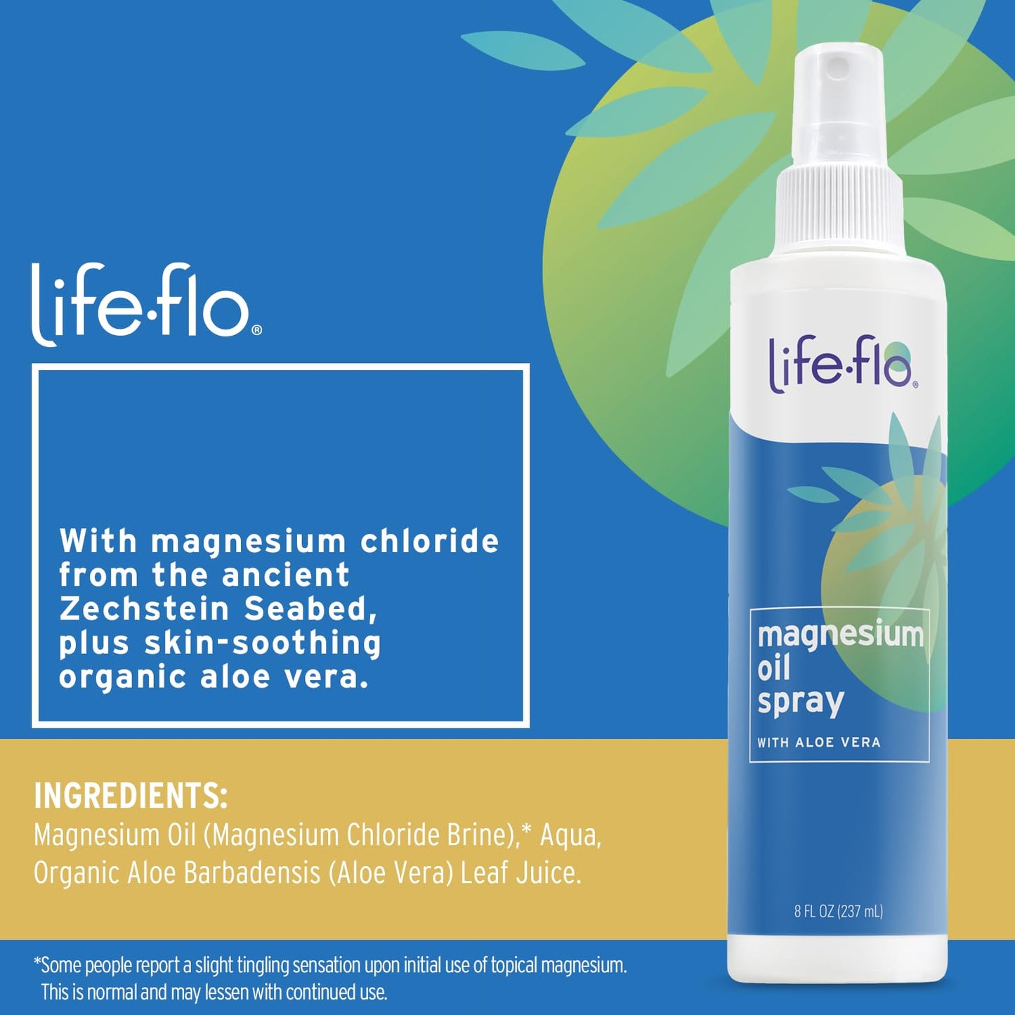 Life-flo Magnesium Oil Spray with Organic Aloe Vera – Zechstein Seabed Magnesium Chloride, 8oz