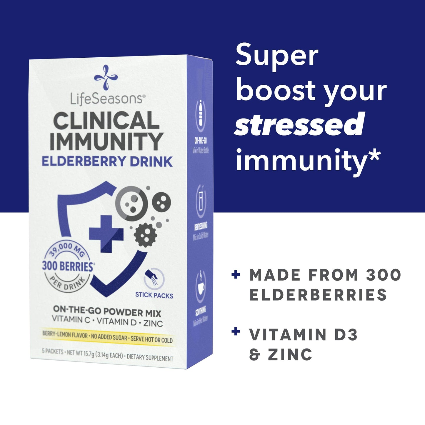 LifeSeasons Clinical Immunity Elderberry Drink Mix – Immunity Booster (5 Pack)