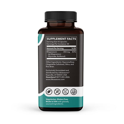 LifeSeasons Magnesium Glycinate 350mg – Stress Relief, Sleep & Heart Health | 120 Capsules