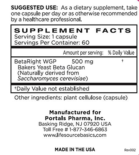 Life Source Basics Immune Support Activator - Beta-Glucan 60 Caps | Non-GMO & Vegan