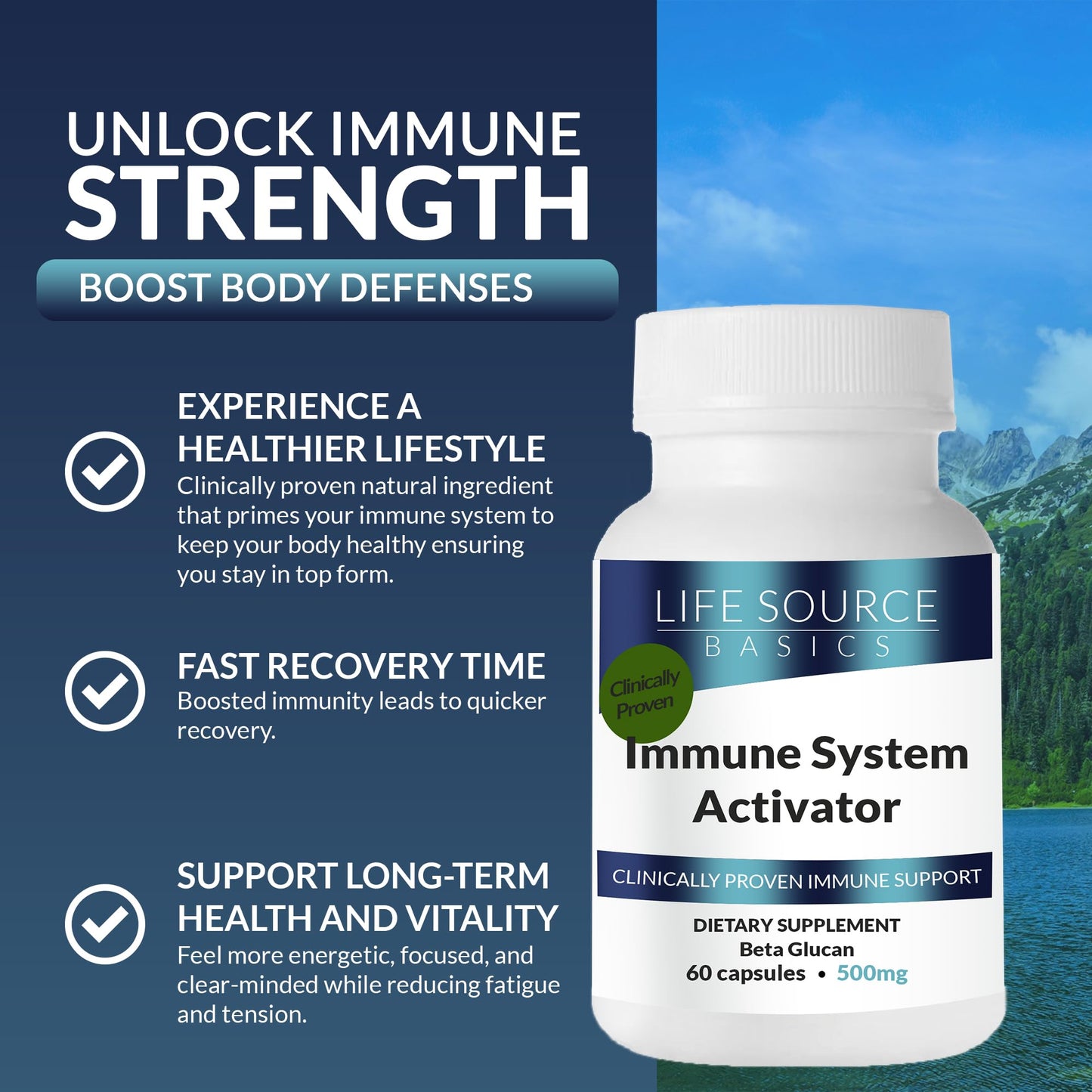 Life Source Basics Immune Support Activator - Beta-Glucan 60 Caps | Non-GMO & Vegan