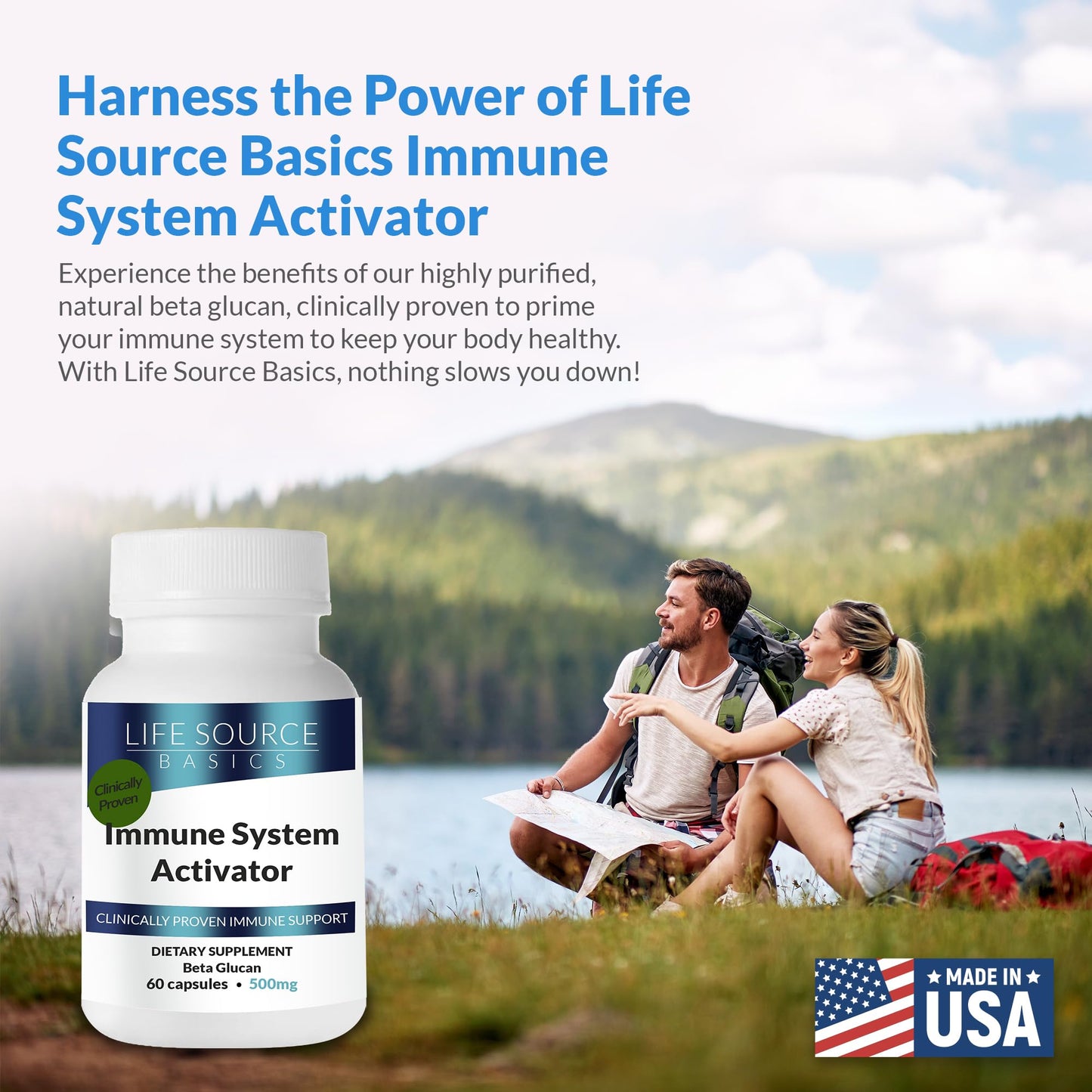 Life Source Basics Immune Support Activator - Beta-Glucan 60 Caps | Non-GMO & Vegan
